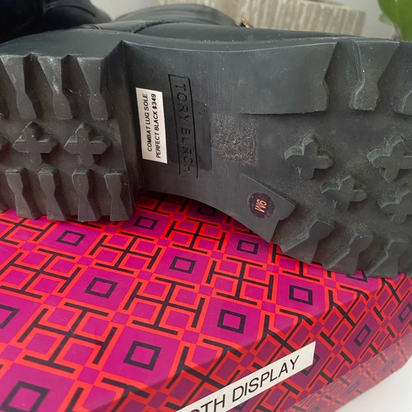 Tory Burch Black Combat Boots with Gold Eyelets - Picture 7 of 8